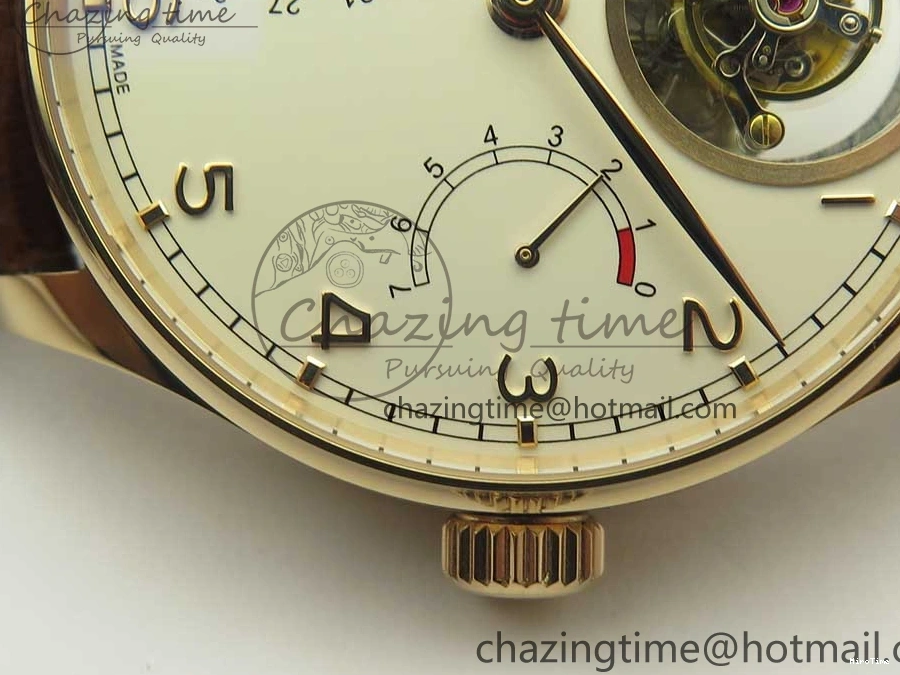 MIROTIME 0209 Portuguese Tourbillon IW504602 RG ZF Best Edition White Dial on Brown Leather Strap Stretchable 7178